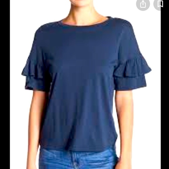 Lucky Brand Tops - LUCKY BRAND The Ruffle Roadie navy Tee women sz L